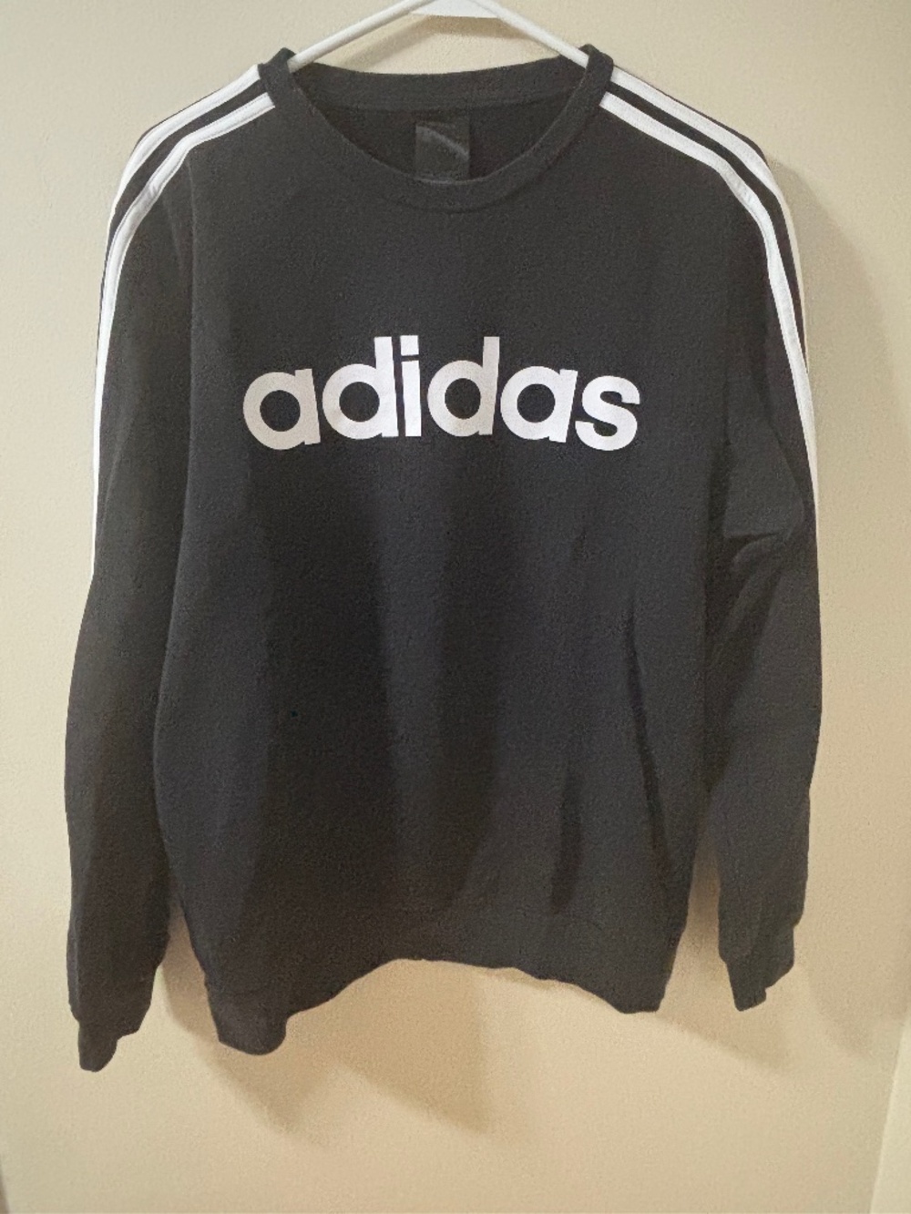 ADIDAS Men's Essentials 3-Stripes Black Sweatshirt with White Logo - Size M